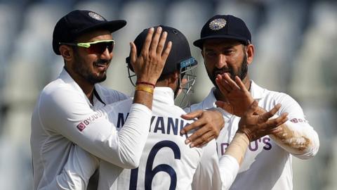 Axar Patel, Mayank Agarwal and Cheteshwar Pujara