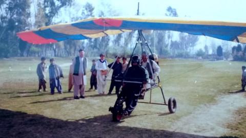 Nasim Yousufzai flies his makeshift aircraft