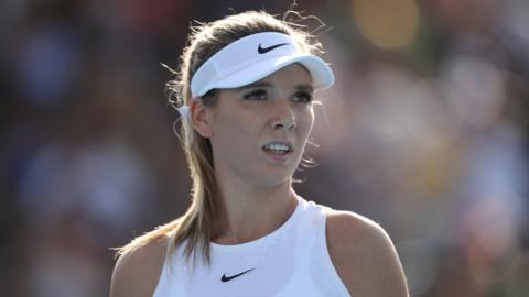 Close up shot of Katie Boulter during her Australian Open match against Elina Svitolina in January