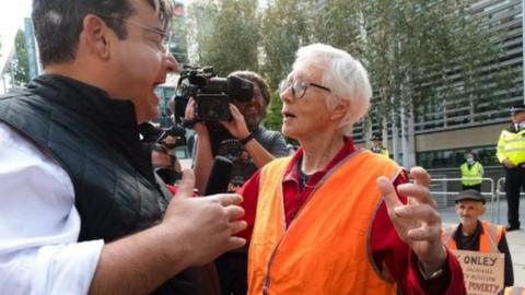 Judy Bruce protest outside the ˿ Office in central London on 22 September