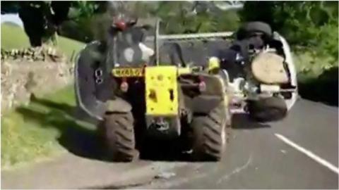 Robert Hooper denies dangerous driving and criminal damage after the incident on his farm driveway.