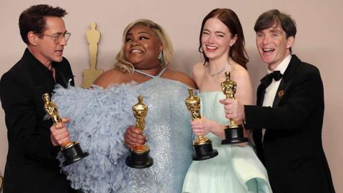 Oscar winners: Robert Downey Jr, Da'Vine Joy Randolph, Emma Stone and Cillian Murphy