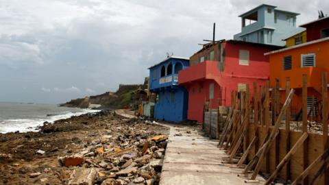 A general view shows the neighbourhood of La Perla in the aftermath of Hurricane Maria in San Juan, Puerto Rico, on September 22, 2017.