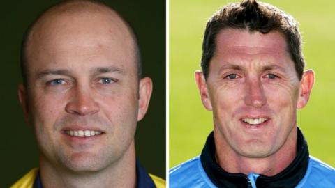 Warwickshire batsman Jonathan Trott (left) and Sussex coach Jon Lewis