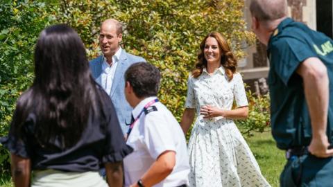 The Duke and Duchess speak to four representatives from organisations which will benefit from the fund, including two emergency responders and two mental health counsellors, earlier this the week on the Sandringham Estate.