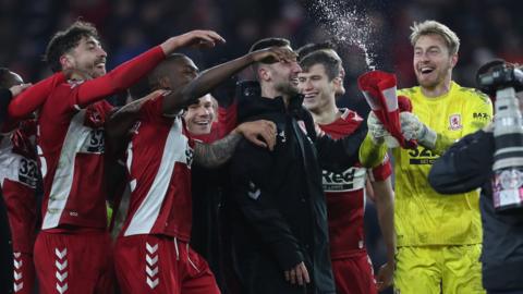 Boro players celebrate