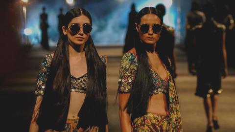 Models walk on the ramp; showcase a creation by Indian fashion designer Sabyasachi Mukherjee during the Lakme Fashion Week Summer/Resort 2015 on day 1 on March 17, 2015 in Mumbai, Ind