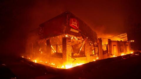 Jack in the Box restaurant on fire