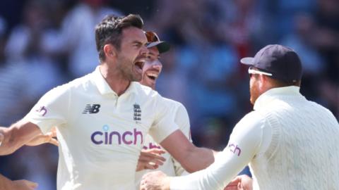 England's James Anderson celebrates a wicket