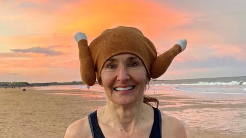 Katherine Davis in a turkey hat