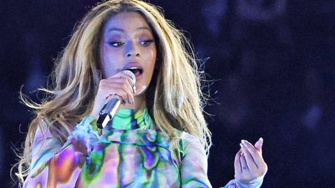 Beyoncé, singing during a concert at the Tottenham Hotspur Stadium, in London, in May