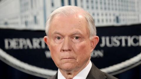 Jeff Sessions speaks during an event at the Justice Department