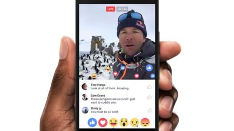 Facebook Live updates include adding reactions to videos, as seen above.