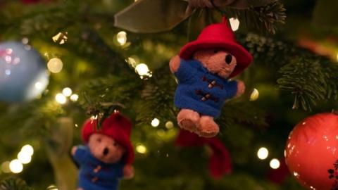 Paddington Bear ornaments on a Christmas Tree