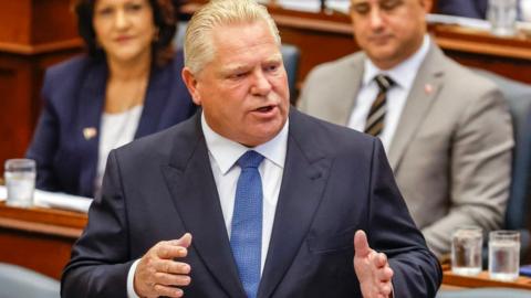 Ontario Premier Doug Ford answers an opposition question at Queen's Park legislature, September 25, 2023. Ontario's legislature resumed for the fall session after a summer of political resignations and a controversial Greenbelt reversal.