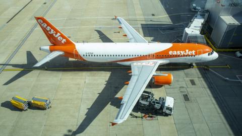 An EasyJet Airbus A320-214 refuelling for the next flight at gate 101 on 16th October 2019 at Gatwick airport north terminal, United Kingdom.