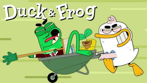 Duck & Frog in a wheel barrow. 