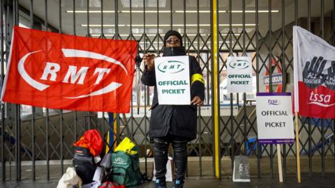 Official picket outside King's Cross St Pancras station