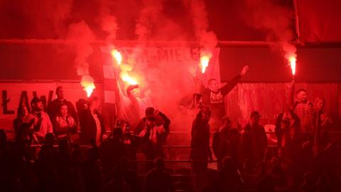 Flares among Poland fans at the Cardiff City Stadium