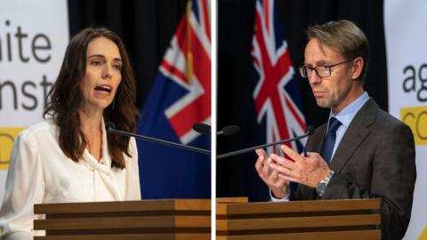 Jacinda Ardern (L) and Dr Ashley Bloomfield (R)