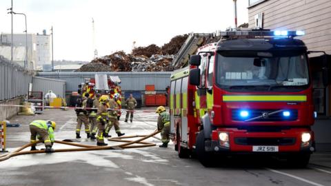 Firefighters working at the scene on the first at Devenish Nutrition