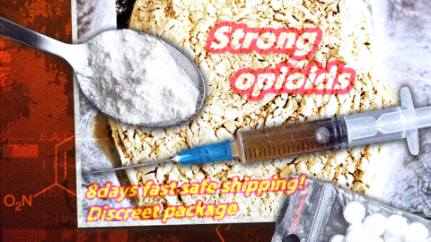 Treated image showing nitazenes adverts and drugs paraphernalia