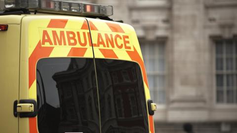 Close up of the back of a private ambulance