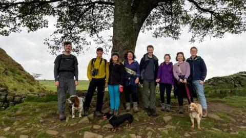 Imogen Potter with her family at Sycamore Gap