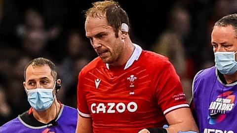 Alun Wyn Jones his helped off by Wales medics against New Zealand in November, 2021