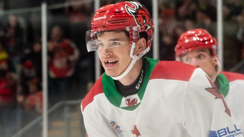 Ryan Barrow celebrates scoring for Cardiff Devils