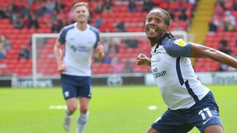 Daniel Johnson celebrates for Preston