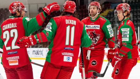 Devils celebrate the winning goal against Fife