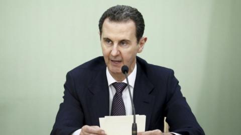 Syria's President Bashar al-Assad, seen during the Signing of the comprehensive program of strategic and long-term cooperation between Iran and Syria, On May 03, 2023 In Damascus, Syria