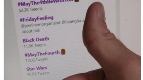 Picture of a thumbs up beside the trending term Black Death, posted by UKIP's Paul Oakley