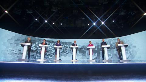 Patrick Harvie, Ruth Davidson, Kezia Dugdale, 鶹ҳ Scotland's Glenn Campbell, Nicola Sturgeon, Willie Rennie and David Coburn