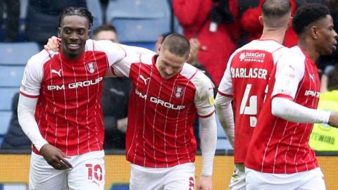 Rotherham celebrate their first goal against Sheffield Wednesday