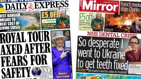 The Daily Express and the Daily Mirror front pages, 25/03/2023