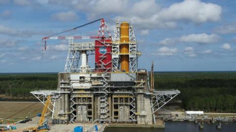 Core stage installed on the B-2 test stand