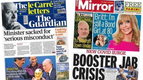 The Guardian and the Daily Mirror front pages for 8th October.