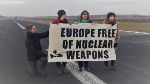 Protesters at Belgian air base