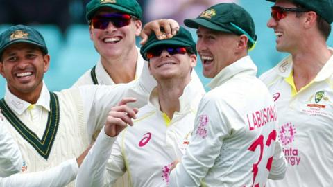 Steve Smith celebrates a wicket