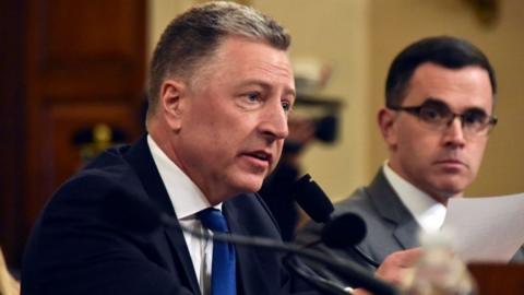 Former US Special Representative for Ukraine Kurt Volker (L); and former Senior Director for Europe and Russia at the National Security Council Tim Morrison