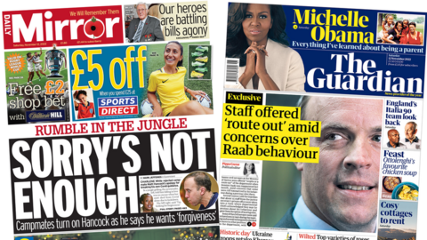 Daily mirror and Guardian front pages