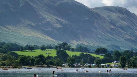 Crowds enjoying the good weather at Ullswater in the Lake District