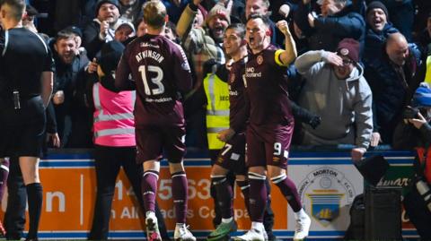 Lawrence Shankland, Kenneth Vargas celebrate scoring against Morton