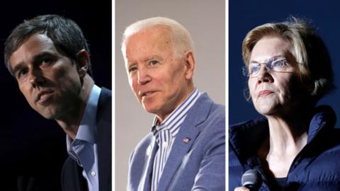 Composite image of Beto O'Rourke, Joe Biden and Elizabeth Warren