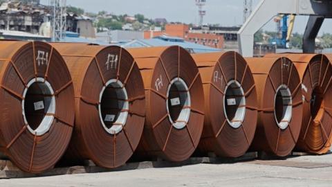 Steel rolls on the dockside in Mariupol, Ukraine (file pic)