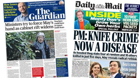 The Guardian and Daily Mail front pages on Monday