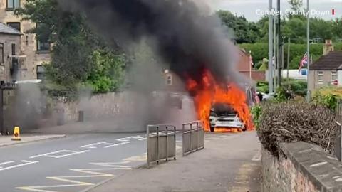 Minibus on fire