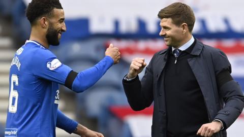 Rangers' Connor Goldson and manager Steven Gerrard